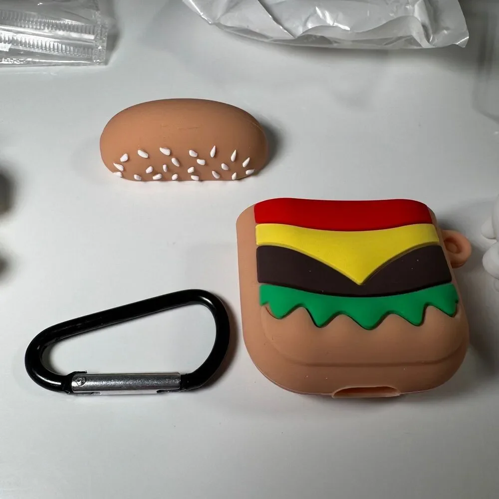 Lot of 3 Cute 3D Cartoon Silicone Headphone Cases Duck Hamburger Bear Keychain